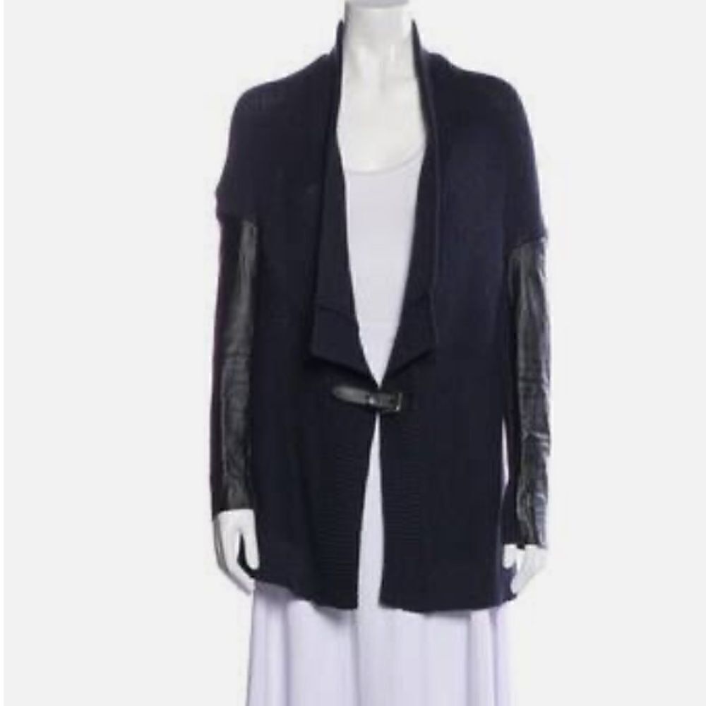 Maje chunky cotton blend cardigan with leather detailing size 2/medium